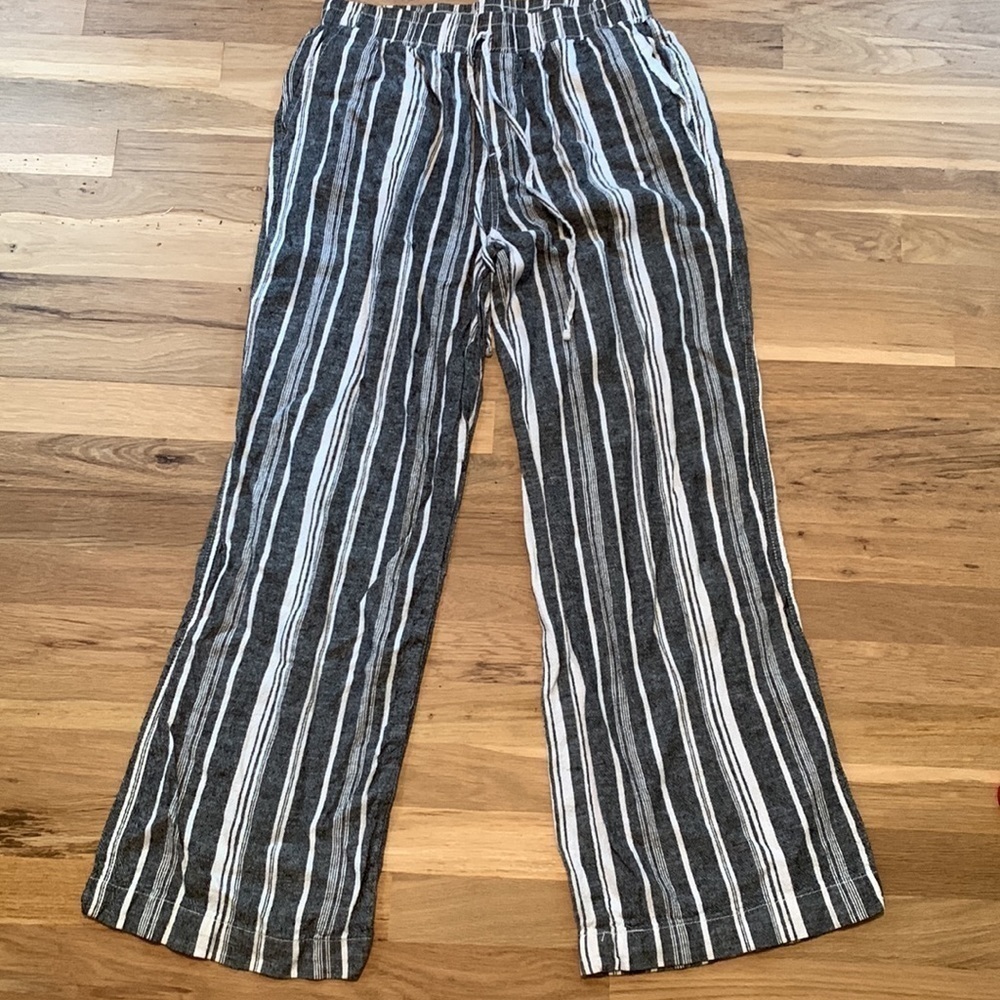 Briggs Linen Blend Elastic Waist Wide Leg Stripped Pants Blue & White Women’s L - Picture 2 of 16